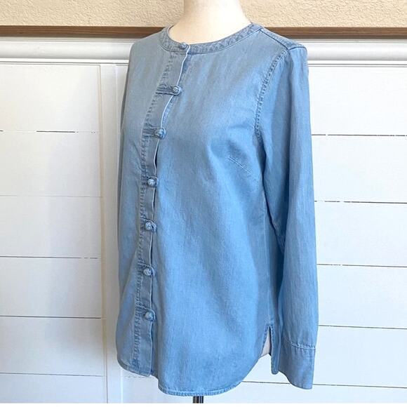 J. Jill Petite Denim Knot Button Long Sleeve Blouse Clarity Wash Petite XSP - Picture 11 of 12